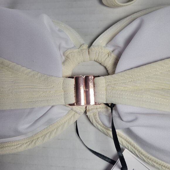 Ivory Rose Cream Textured Bandeau Halter Straps Bikini Top Size 36DD/E - Picture 7 of 9